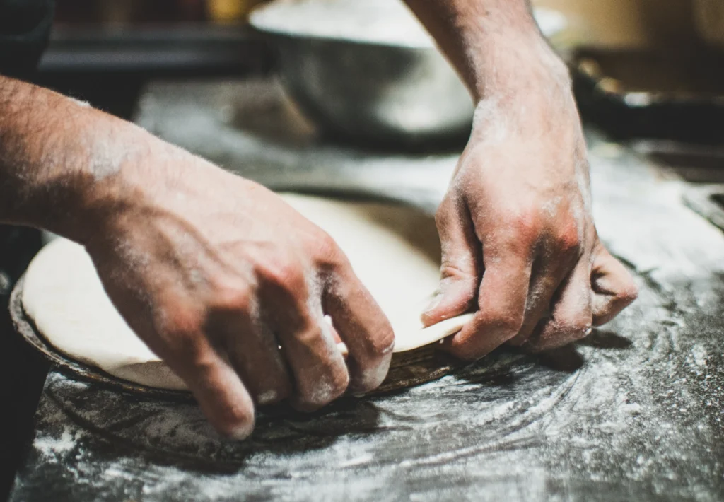 preparing italian pizza dough